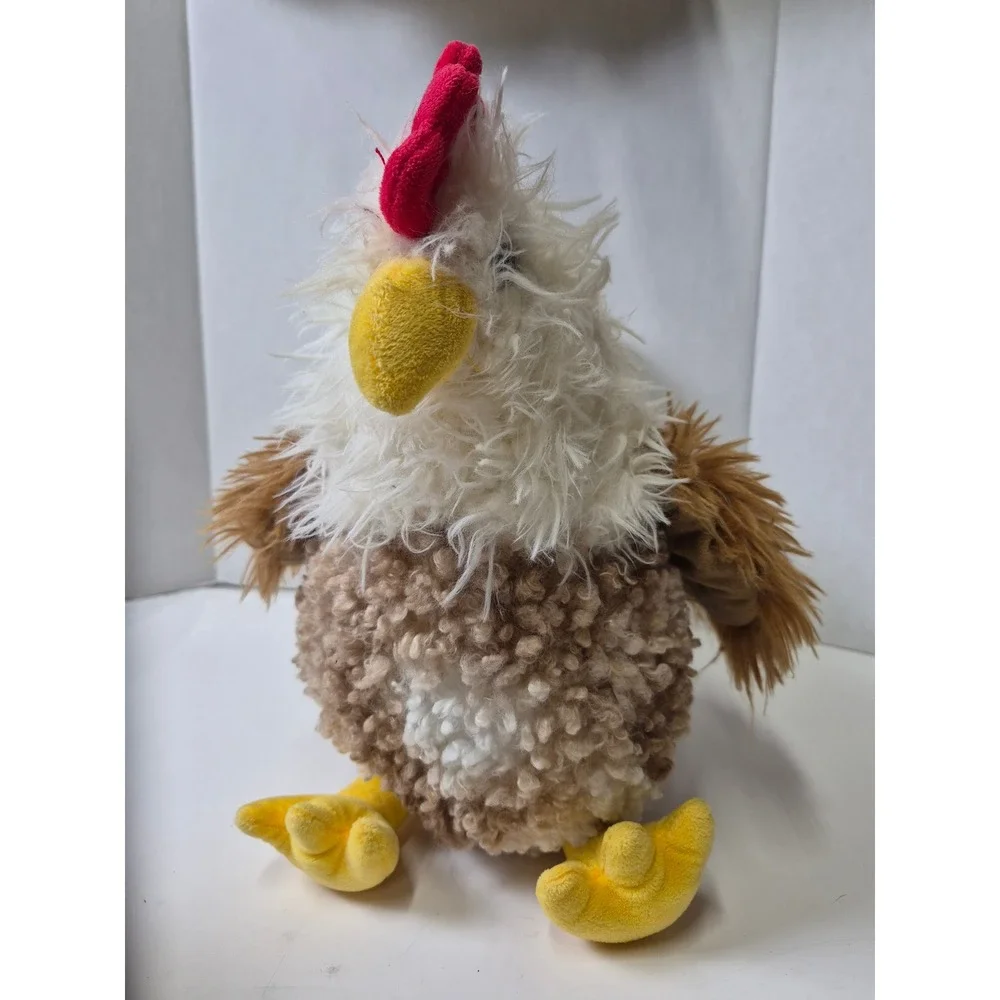 Rooster Chicken Plush Set Grey and Brown Stuffed Animal large 11in Barn Fun Fur